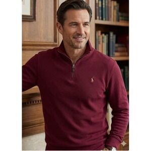 Polo Ralph Lauren Mens Estate Rib Quarter Zip Pullover Burgundy Red Large